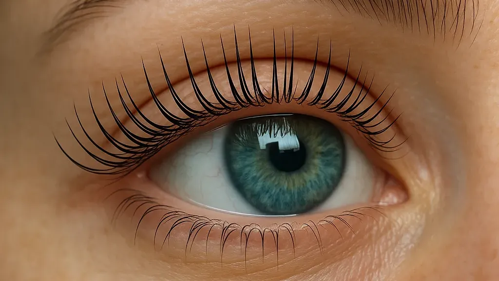 Detail oka so zdvihnutými a nafarbenými mihalnicami po ošetrení LashLift